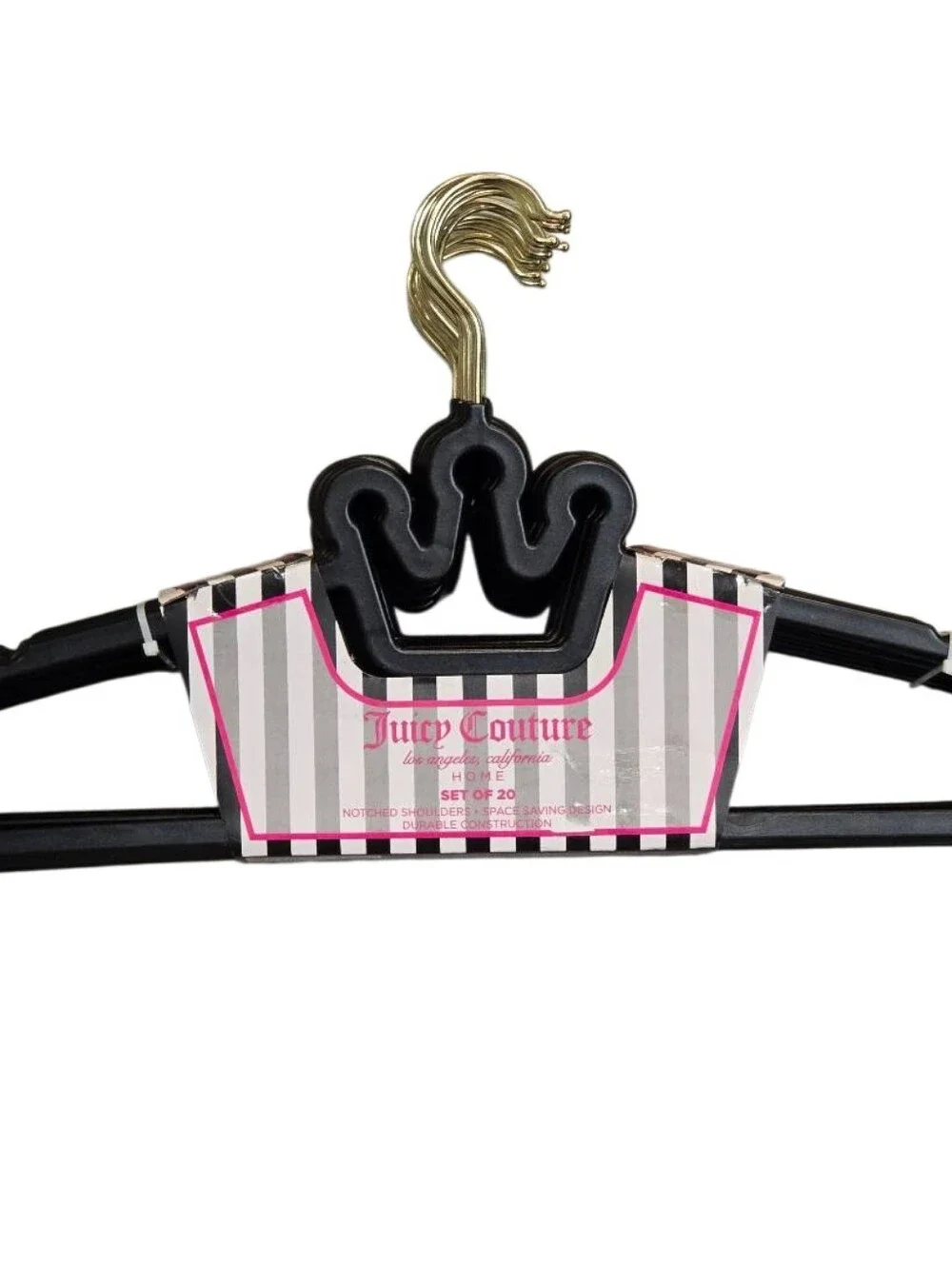 Juicy Couture Notched Shoulder Space Saving Crown Set of 20 Hangers-Black/Gold